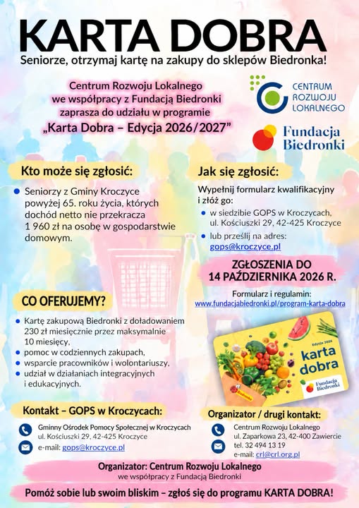Zdjęcie do Karta Dobra 2026/2027 &ndash; wsparcie dla senior&oacute;w z Gminy Kroczyce